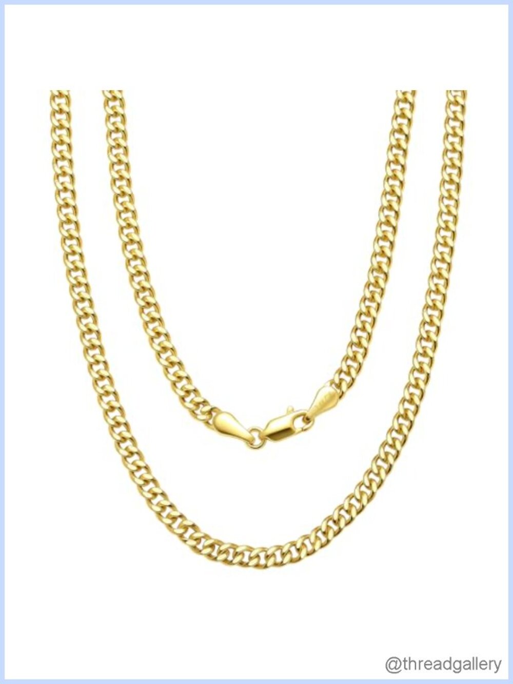 4mm Cuban Link Chain Necklace 14K Gold Plated Lobster Clasp Unisex Gift